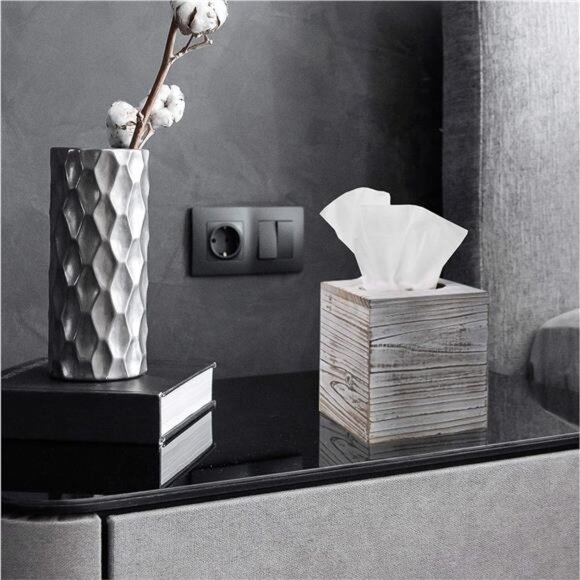 White Barnwood Tissue Box Cover: 2 Pack Tissue Box Holder Includes Slide-Out - Picture 7 of 16